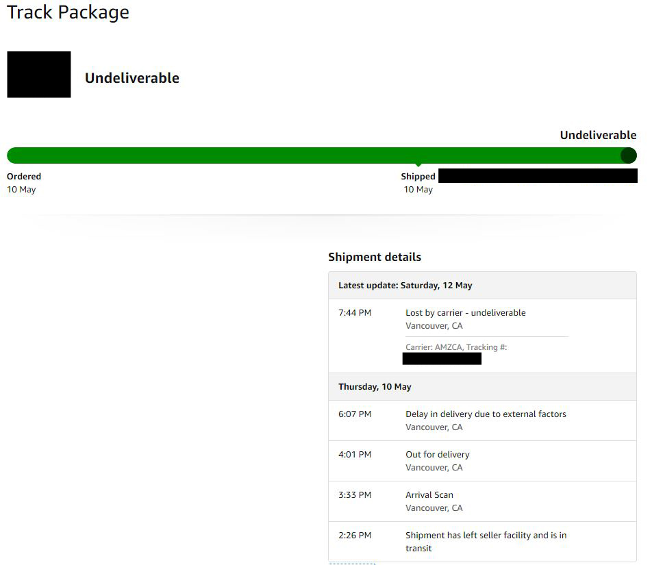 A Missing Delivery By An Amazon Carrier Process Alan Yu